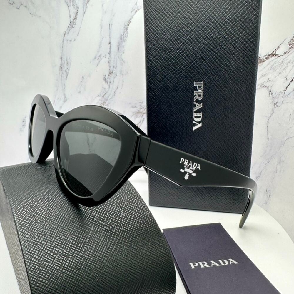 New PRADA Sunglasses Black Butterfly Cat Eye Logo Symbole Logo New - Picture 4 of 16